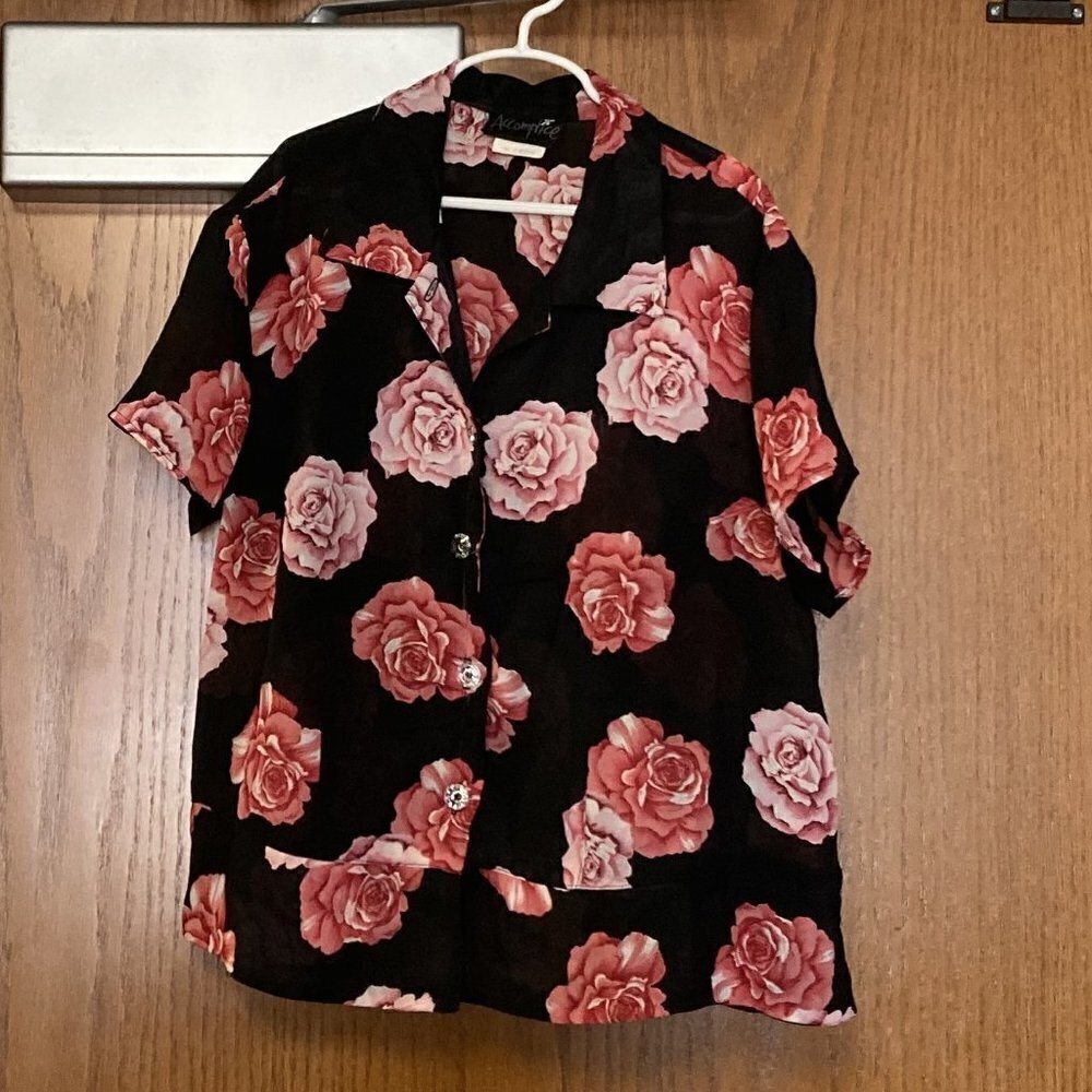 Accomplice black rose sheer top sz l